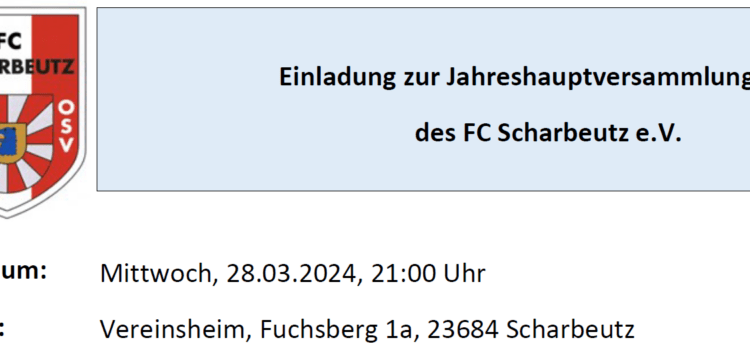 FC Scharbeutz – Einladung Jahreshauptversammlung – Update Donnerstag